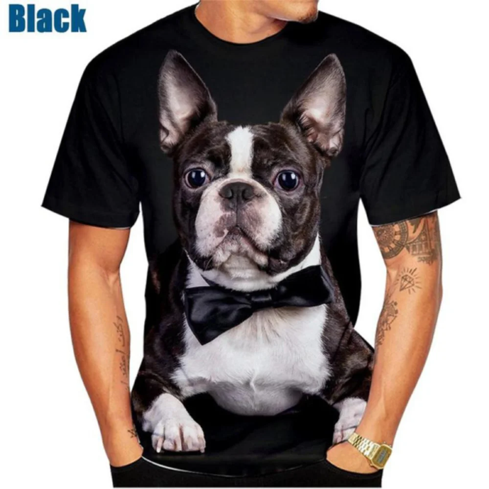 

Summer casual short sleeved T-shirt Cool Fashion Animal Dog Boston Terrier 3D printed T-shirt Men's and Women's Dog Clothing