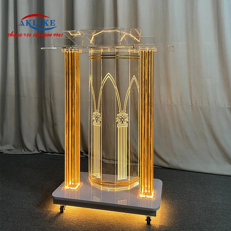 2025 Speech Church Podium Pulpits For Classroom Meeting Room Lectern Platform With Led Light Small Mobile Rolling Standing Desk