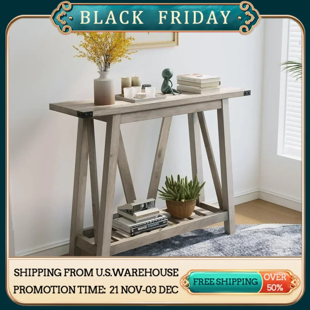 Farmhouse Console Table for Entryway - Wood Entryway Tables with Shelves, Sofa Table for Entryway, Living Room, Hallway