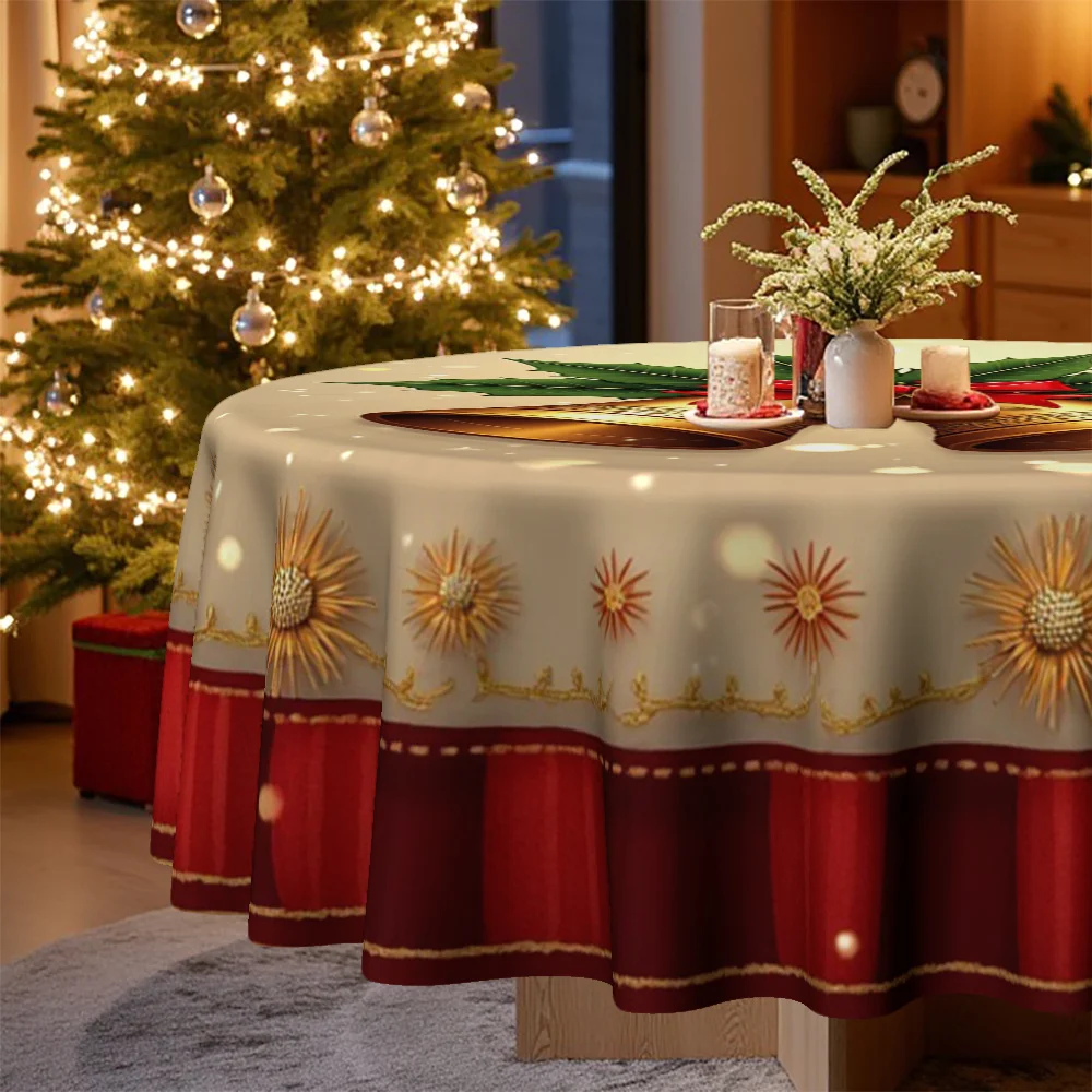 1 tablecloth, Christmas, Easter, holiday theme round tablecloth, decorative printed table cover
