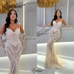 Amazing Pearls Long Party Dresses Illusion Beading Mermaid Evening Gowns 2023 Couture Arabic Women Prom Dress Celebrity Dresses