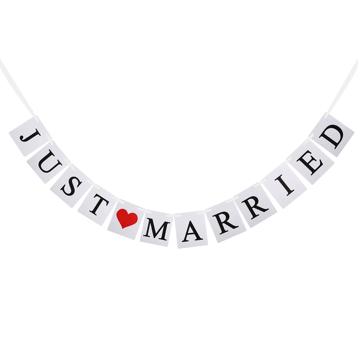 Just Married Wedding Bunting Banner Photo Booth Garland Props Bridal Shower Party Decoration Favour(White String)