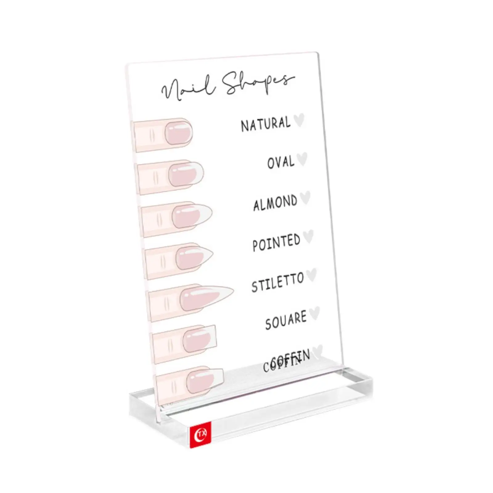 Elegant Acrylic Nail Shape Selector for Nail Studio Countertop Featuring Coffin Almond Stiletto Square Visuals