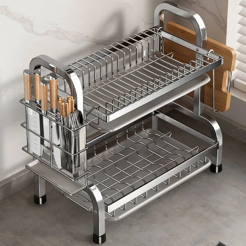 

Large Rust-Proof Dish Drying Rack with Drainboard & Utensil Holder, Compact Kitchen Sink Organizer