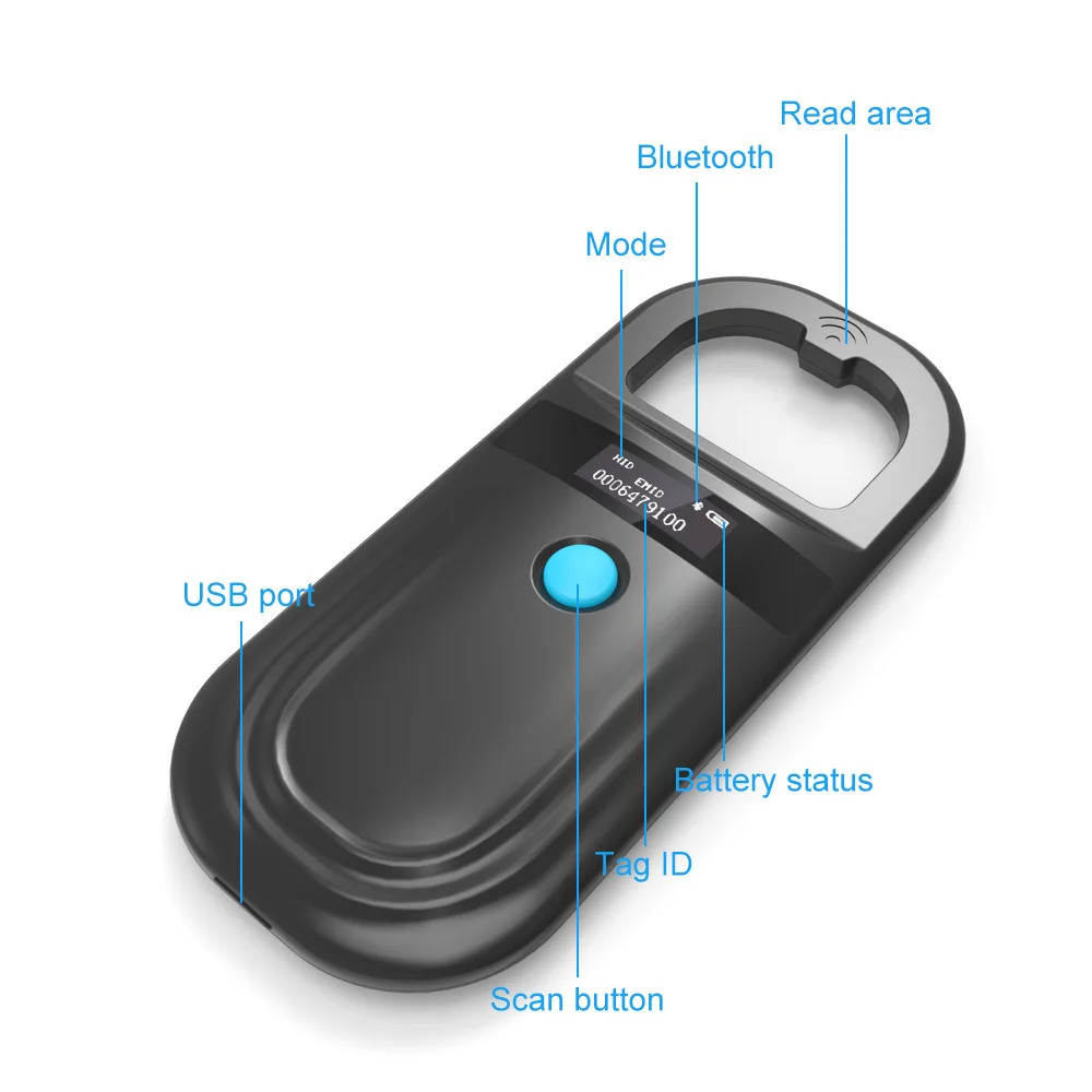 Handheld Black Pet Microchip Scanner Animal Chip ID Scanner OLED Display FDX-B ISO11784/85 EMID Handheld RFID Reader For Dog Cat