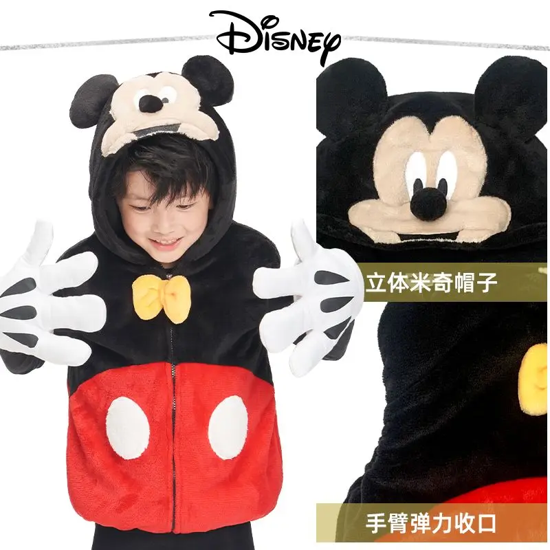 

Lilo and Stitch Disney Vest Set Kawaii Cartoon Embroidery Accessories with Velvet Vest Warm Hooded Gloves Anime Peripheral Gifts