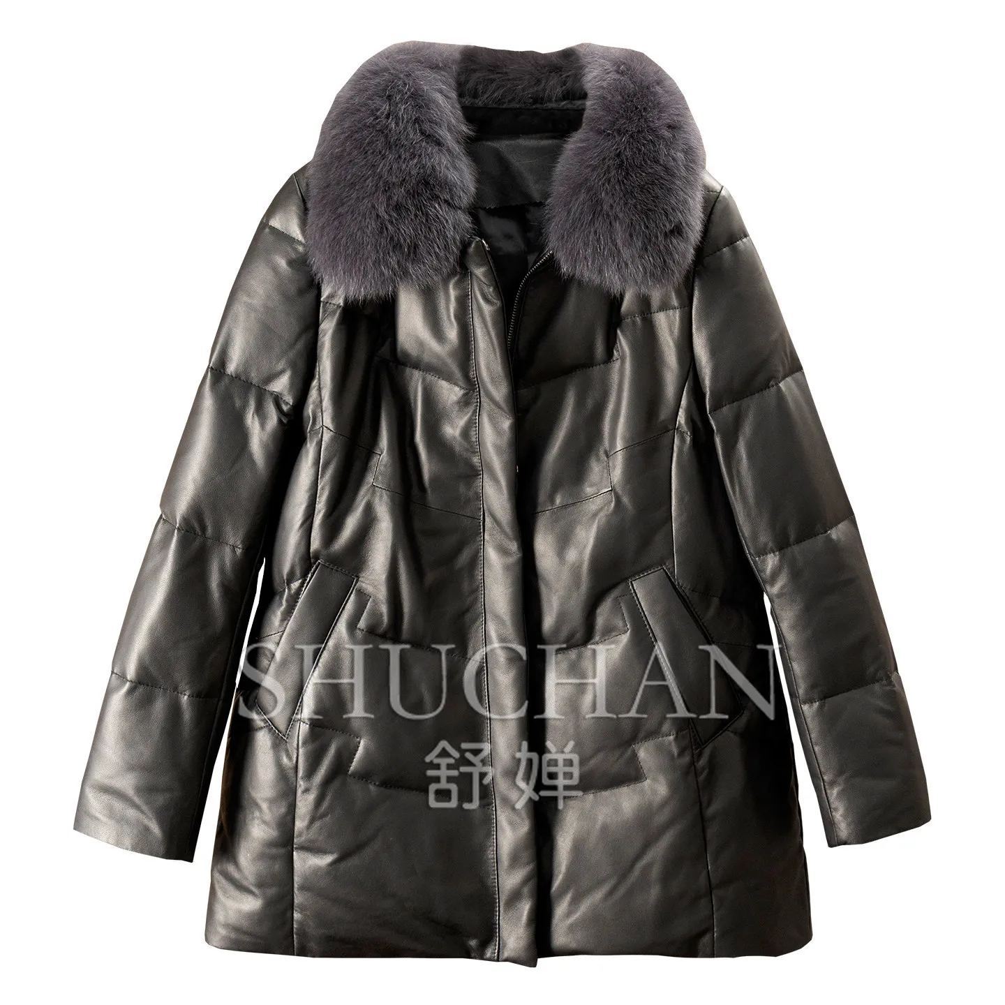 Luxury Fox Fur Collar White Duck Down Sheepskin Down Jacket Women's E515  Winter Coat Women Casacas Para Mujer Invierno