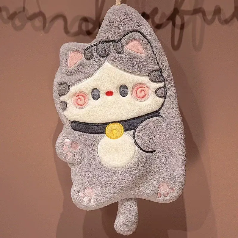 Cartoon Hug Cat Hanging Towel Absorbent Small Towel Wiping Cloth for Household Kitchen Cute Handkerchief Wiping Towel