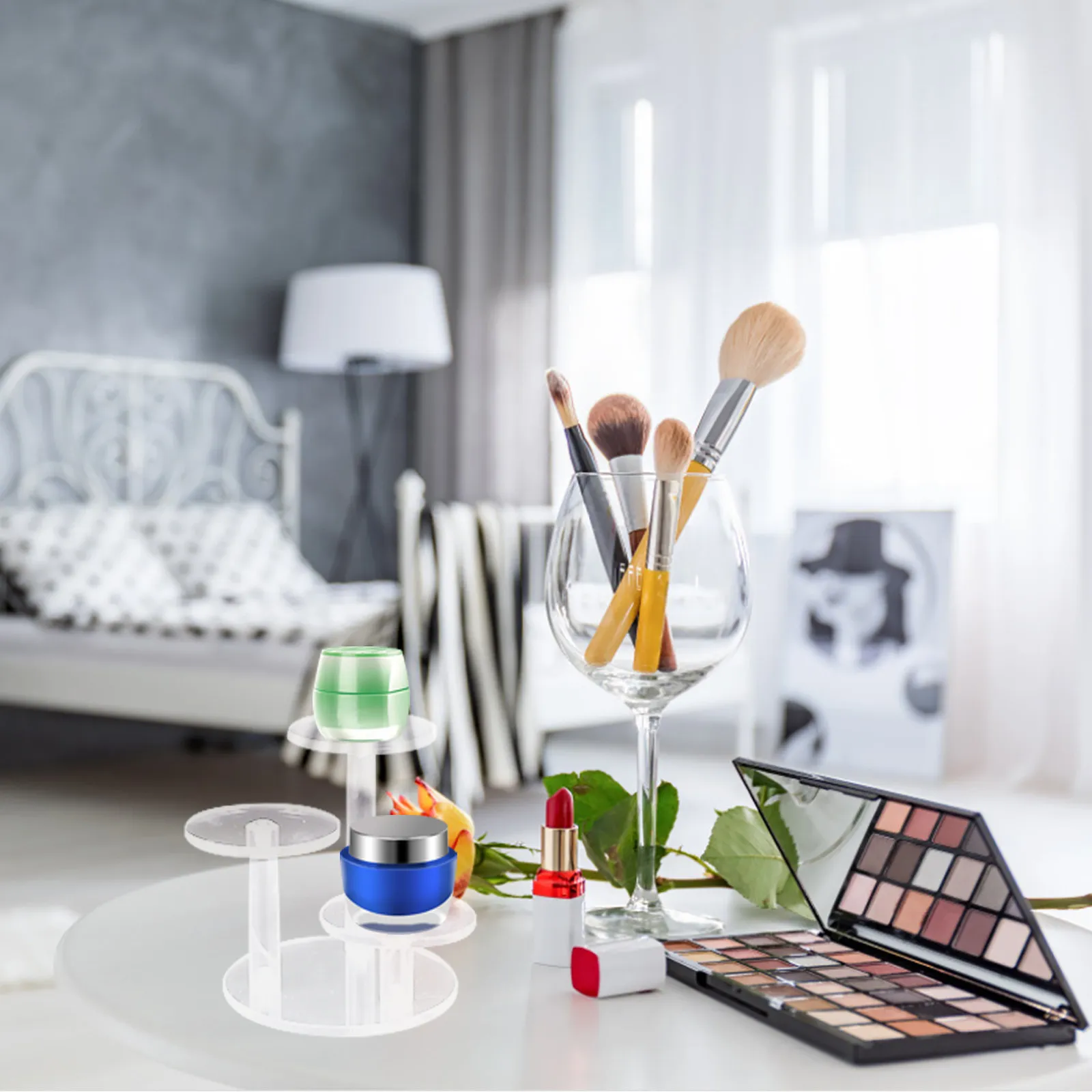 

Premium Clear Acrylic Display Riser Stand for Jewelry Cosmetics Perfume Handmade Crafts Desktop Display Storage Shelf Organizer