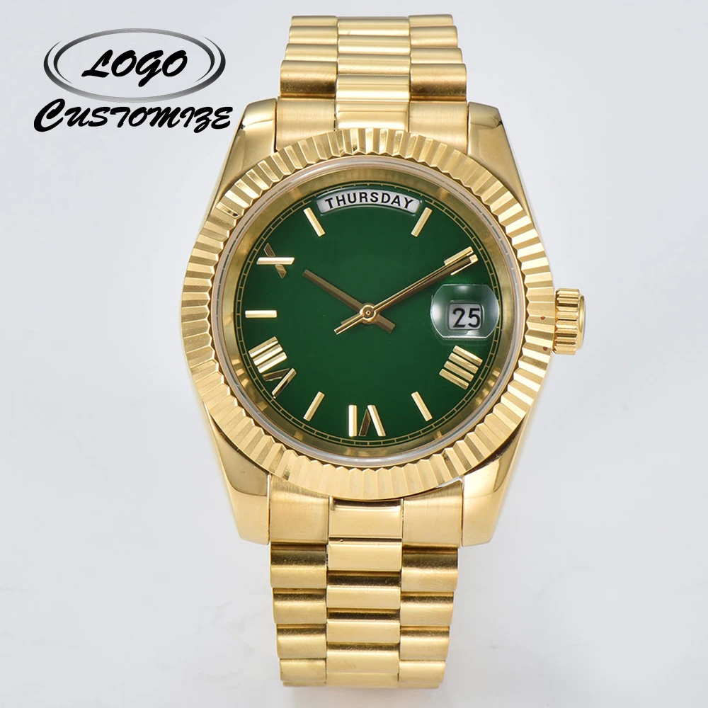 

Customizable LOGO Luxury 39mm Case Automatic Mechanical Watch Suitable for 8285 Movement Sapphire Glass Gold Strap