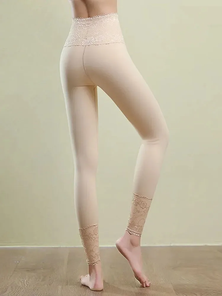 Mallas de cintura alta de gran tamaño para mujer, Leggings gruesos de encaje, cálidos, Sexy, ajustados, con costura, novedad de invierno