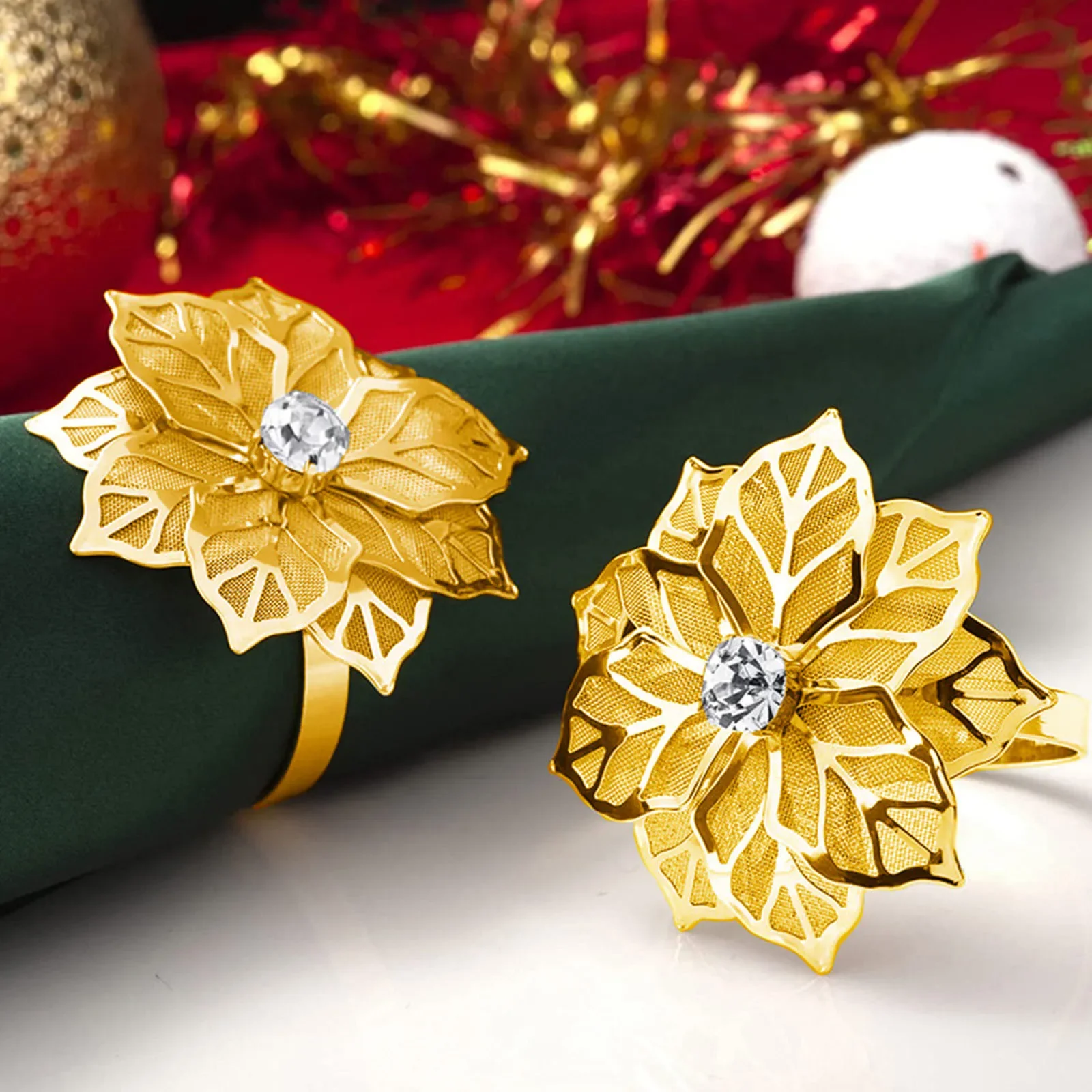 Legierung aushöhlen Blume Serviettenringe elegante Tischdekoration Halter für Hochzeit Party Abendessen Veranstaltungen Weihnachtsfeier Geschenk