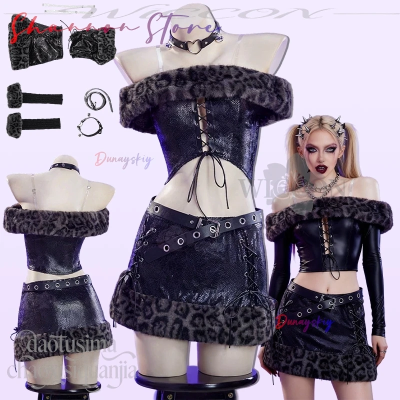 

Original Design 크리스마스 의상 Jirai Kei Girls Gyaru ギャル Leopard Print Cropped Top Mini Dress Goth Cos Anime Christmas Halloween Party