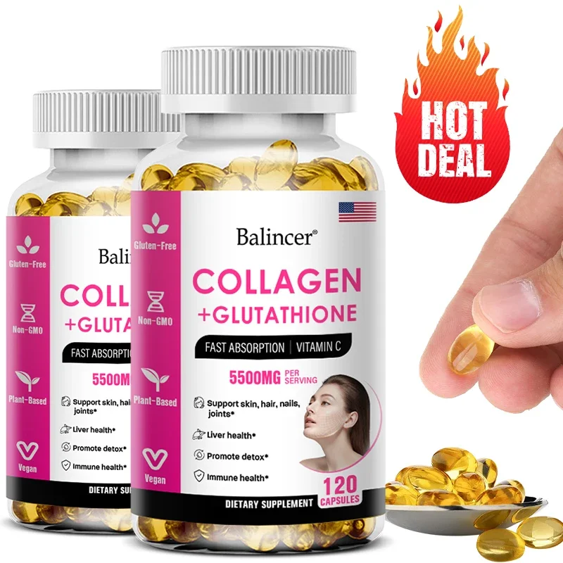 Balincer 5500mg Hydrolyzed Collagen 2200mg Glutathione 1300mg Biotin MSM and Vitamin C B6 B3 Capsule Nutritional Supplement