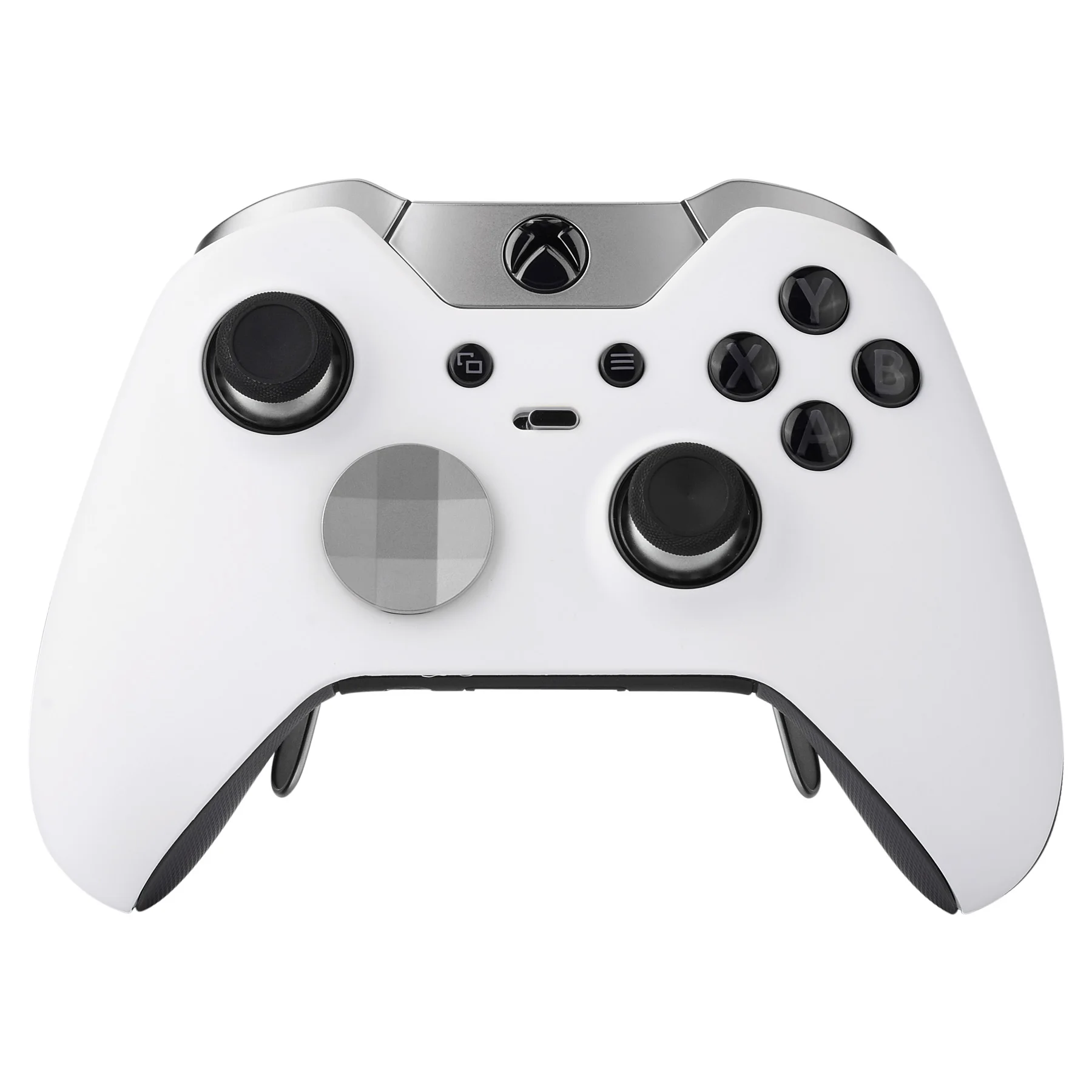 eXtremeRate Front Housing Shell for Xbox One Elite Controller With Accent Rings - White & Chrome Gold & Textured Orange