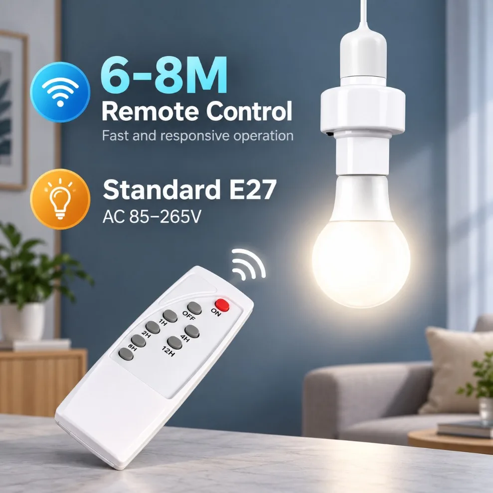 E27 Smart Lamp Holder Wireless Remote Control Timer Switch AC110V‑220V Multi Light Controller for Bedroom Home Indoor Lighting