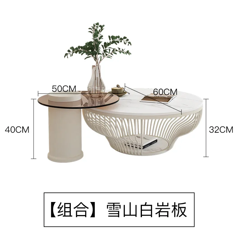 

Scorch-Proof Coffee Table Round Vanilla Cloud Marble Top Media Hub Compact Living Room Sofa Ottoman Space Saving Set