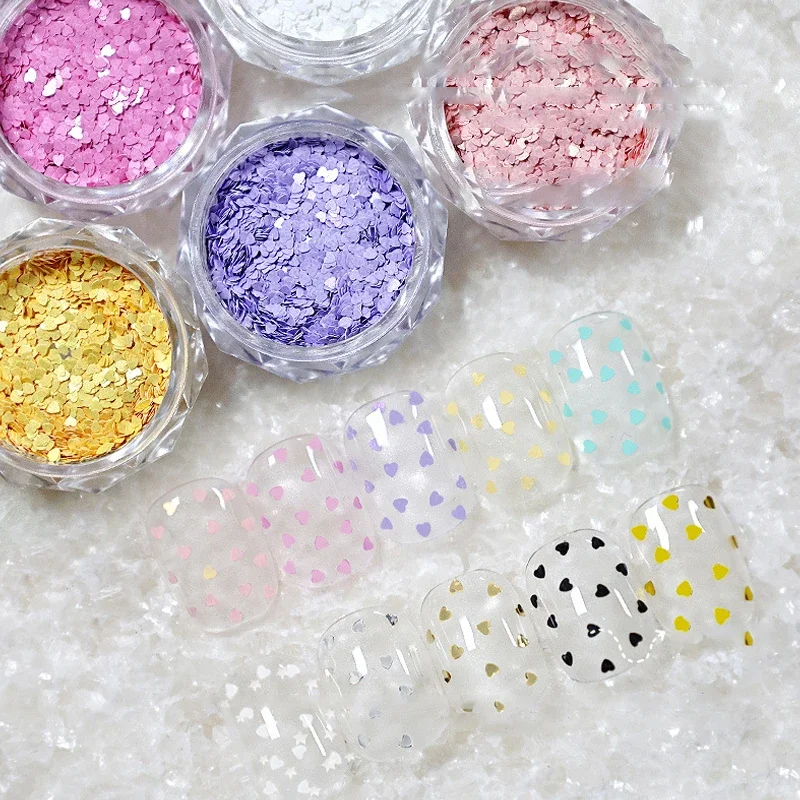 1Jar 1mm البسيطة تألق الحب مسمار بريق مسمار الديكور تألق القلب صالون الأظافر DIY مسمار الفن تصميم لطيف الملحقات
