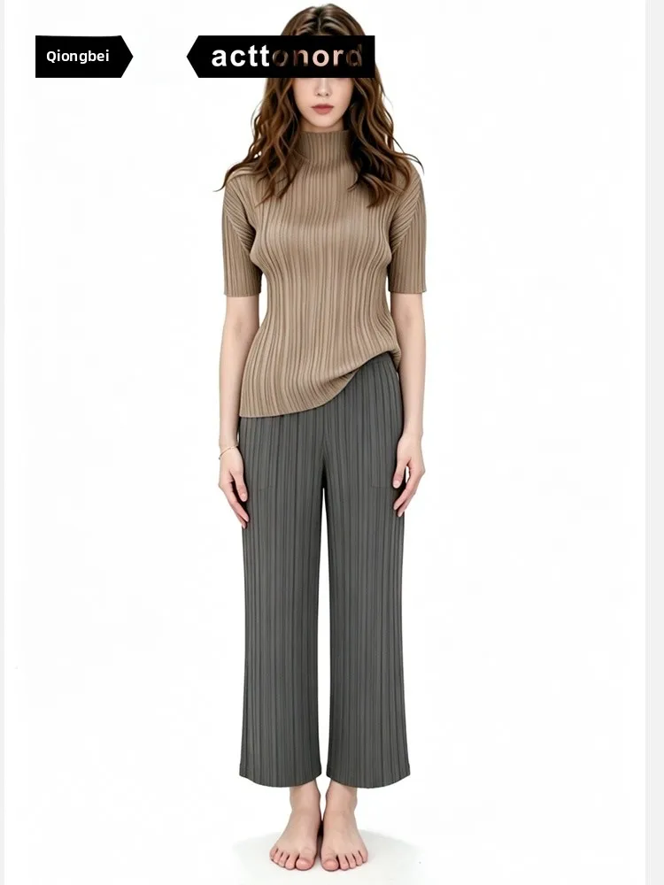 

Женская футболка Qingbei High Ne T-irt Slim Fit, тонкая, однотонная, прямого кроя, с коротким рукавом, весна-лето