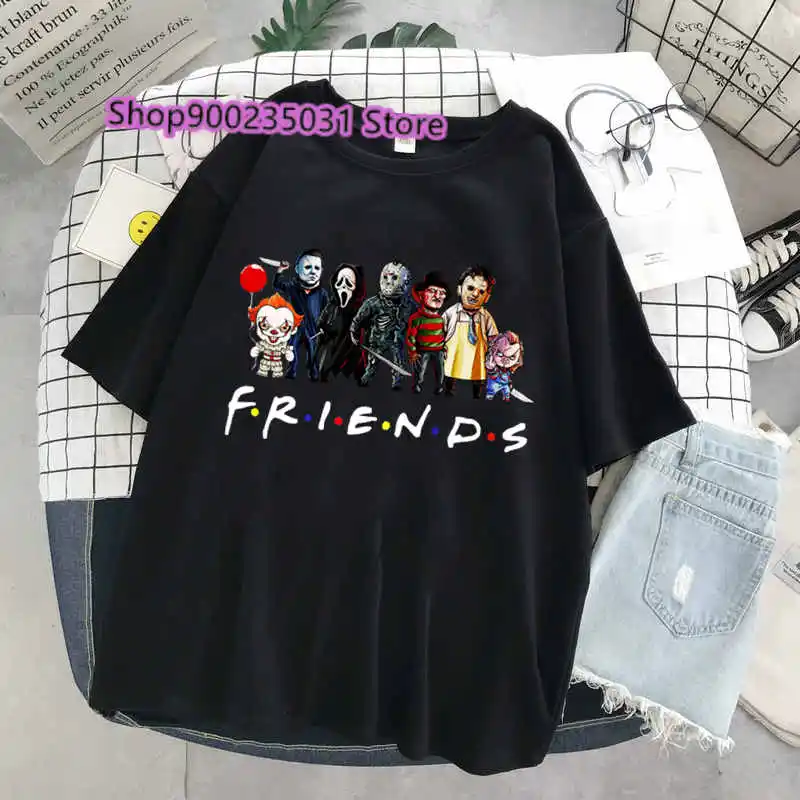 Women Halloween T-shirt Horror Friends Harajuku Casual Short Sleeve Best Stephen King Fashion 90s Anime Tshirt Top Tees shirt