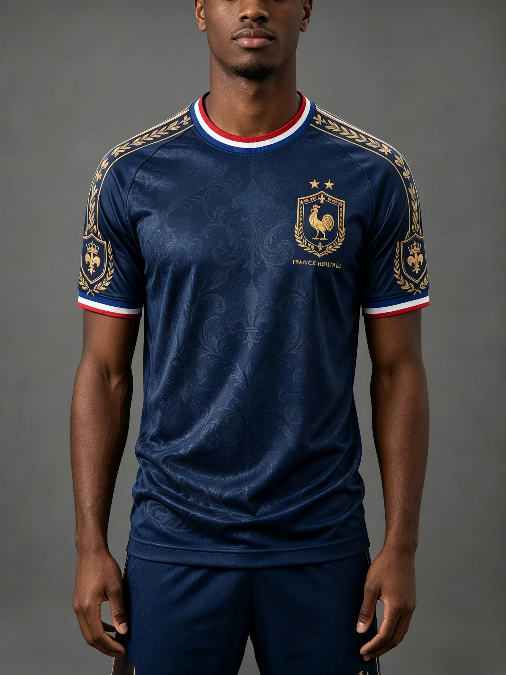 Wheat Ear Gold Thread Shoulder Accessory Luxury Deep Blue France 26 Fan Jersey French Luxury Fan Jersey Suitable for The Stadium