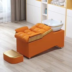 Kapperszaak Shampoo Bed Moderne Eenvoudige Stijl Lederen Materiaal Kappers Semi-Liggend Bed Haarverzorging Voetkruk Schoonheidssalon