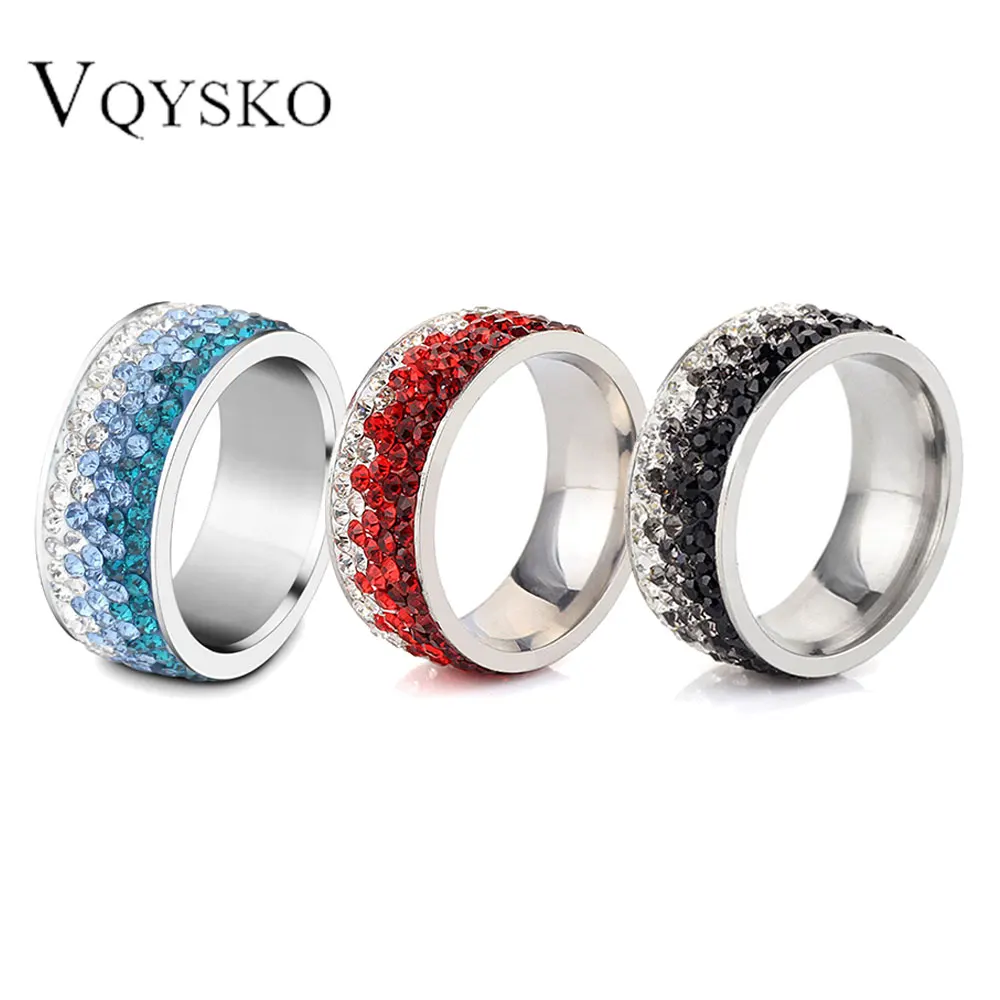 8mm Fashion Zircon Inlaid Gradient Ring for Women Men Stainless Steel Exquisite Ring Jewelry Party Birthday Gift Wholesale