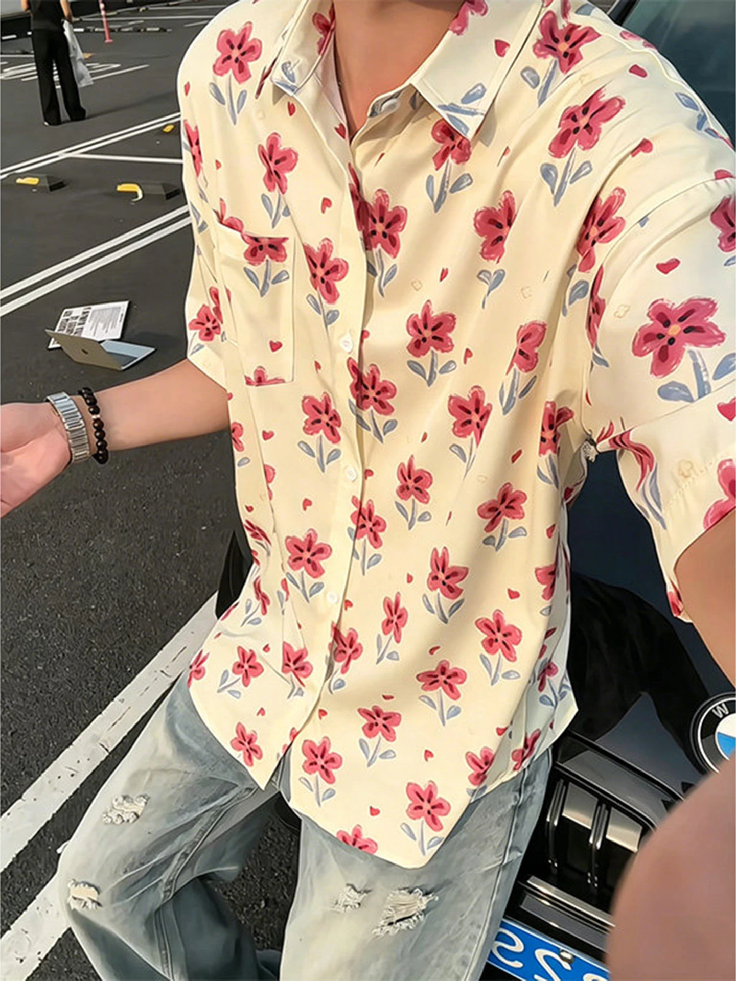 

Ice Silk Short Sleeve Shirt Men's Summer Thin Hawaii Island Vacation Beach Sun Protection Print Casual Breathable Polyester B...