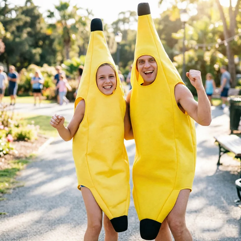 Funny Banana Costumes Children and Adult Funny Party Performance Outfits Fruit Themed Costumes Party Cosplay Props