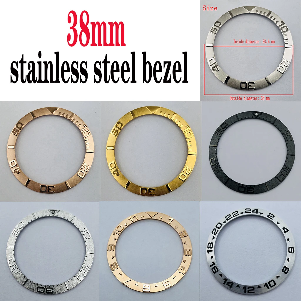 38mm top sterile carving stainless steel silve/black/rose gold insert watch bezel watch parts