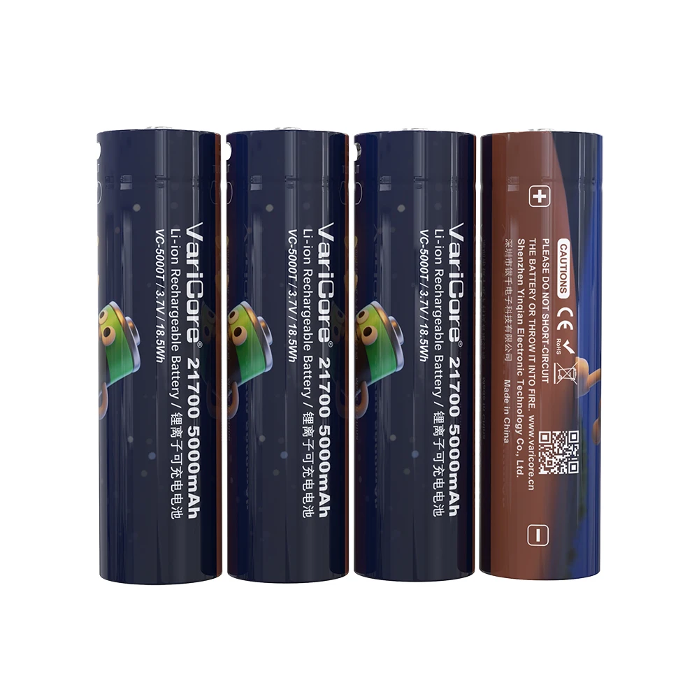 VariCore Type-c VC-5000T 21700 multi-function lithium battery 3.7V 5000mAh type-c input and output 5V output.