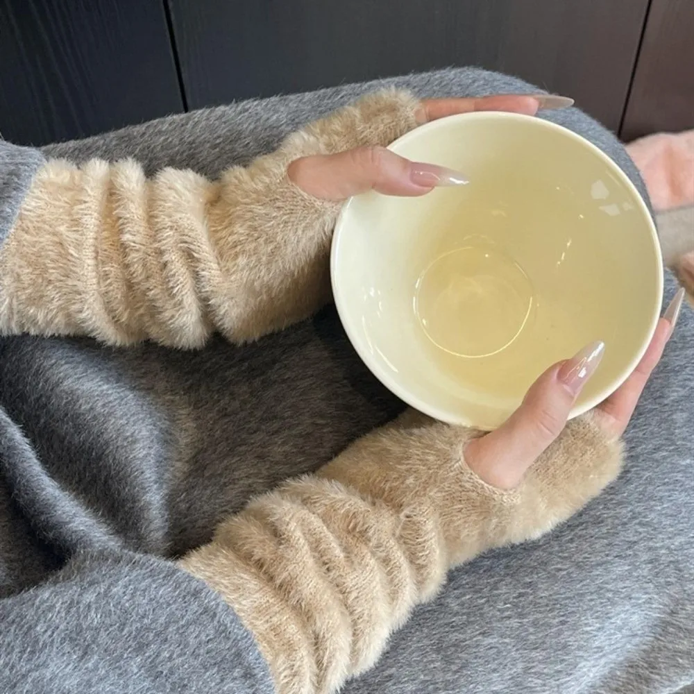 

Дышащие вязаные теплые рукава-перчатки в корейском стиле с отверстиями, однотонные шерстяные перчатки Y2K, милые теплые нарукавники для уличной моды