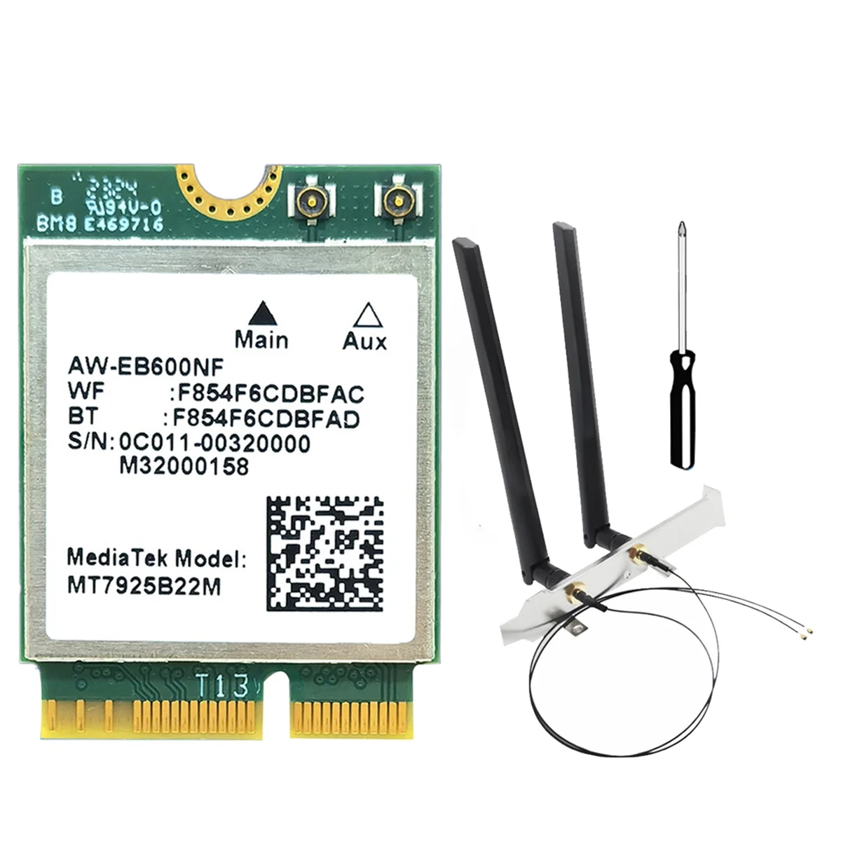 MT7925 WiFi 7 Card with Antennas, 5400Mbps M.2 Triple Band 2.4G/5G/6G BT5.3 Adapter for Win10/11 and Linux -Y18A