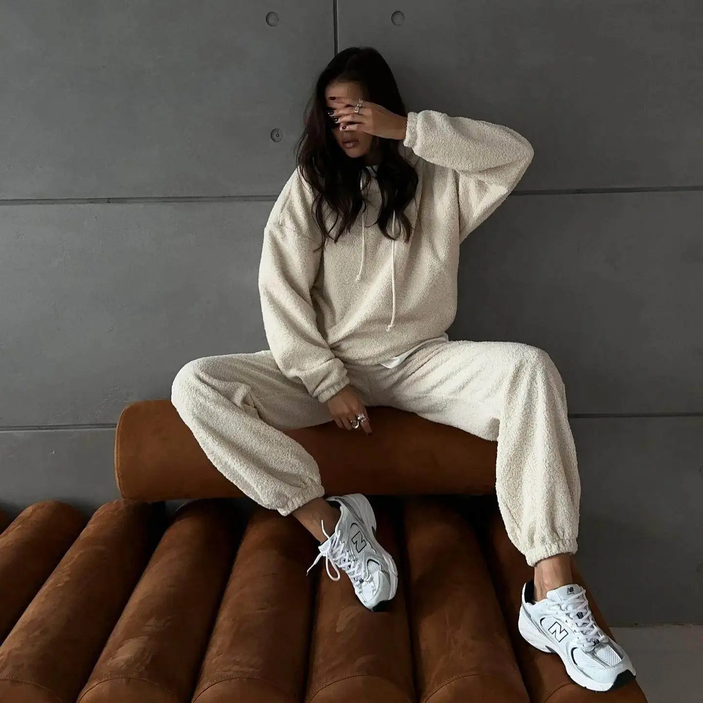 

Comfortable Loose Women's Zipper Plu Sweatirt Pants Set Home Leisure Sports Faion Cross-Border Overhead Hoodie