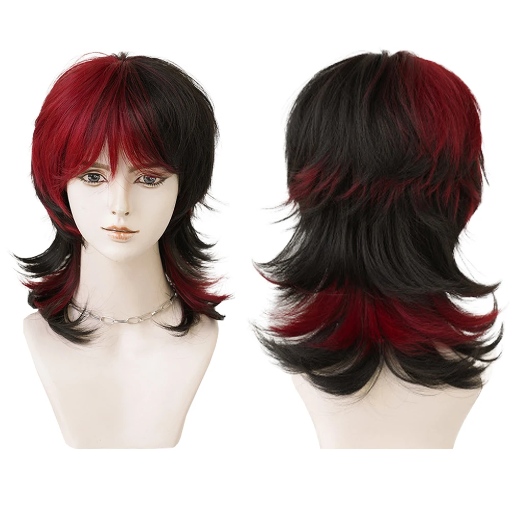 Blue Mullet Hairstyle Synthetic Wig With Bangs, Anime Role-Playing Lolita Wig Fluffy, Suitable For Women'S Halloween Daily Party