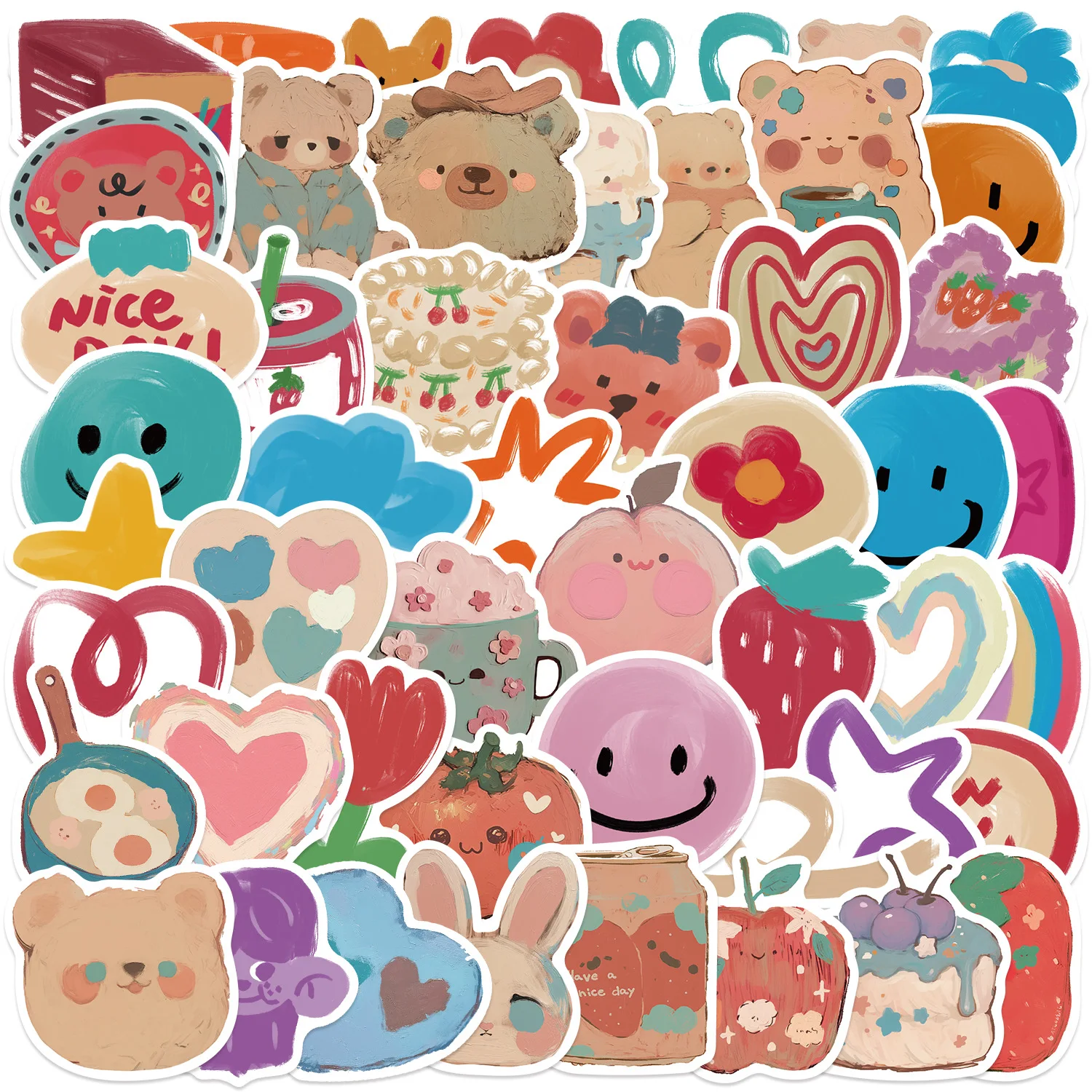 

10/50PCS Cartoon Oil Painting Bear Doodle DIY Decorative Mobile Phone Case Suitcase Skateboard Waterproof Sticker Kids Toy