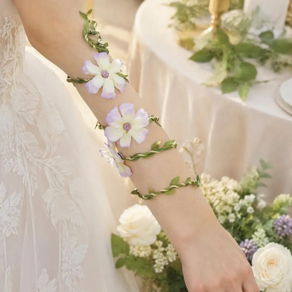 Floral Wrist Corsage Wedding Flower Bracelet Fairy Floral Arm Wrap Bracelet Woodland Elf Flower Wrist Cuff Forest for Halloween