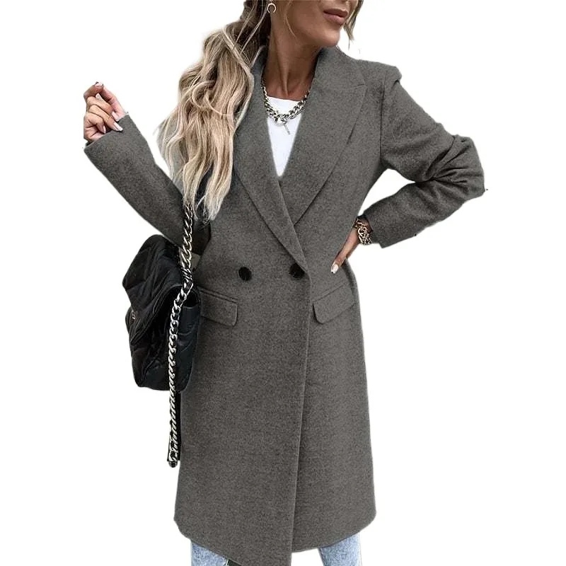Autumn Winter Coat for Women Clothes Torch Jacket Coat Single Breasted Solid Color Women\'s Slim Long Windbreaker Woolen Coat