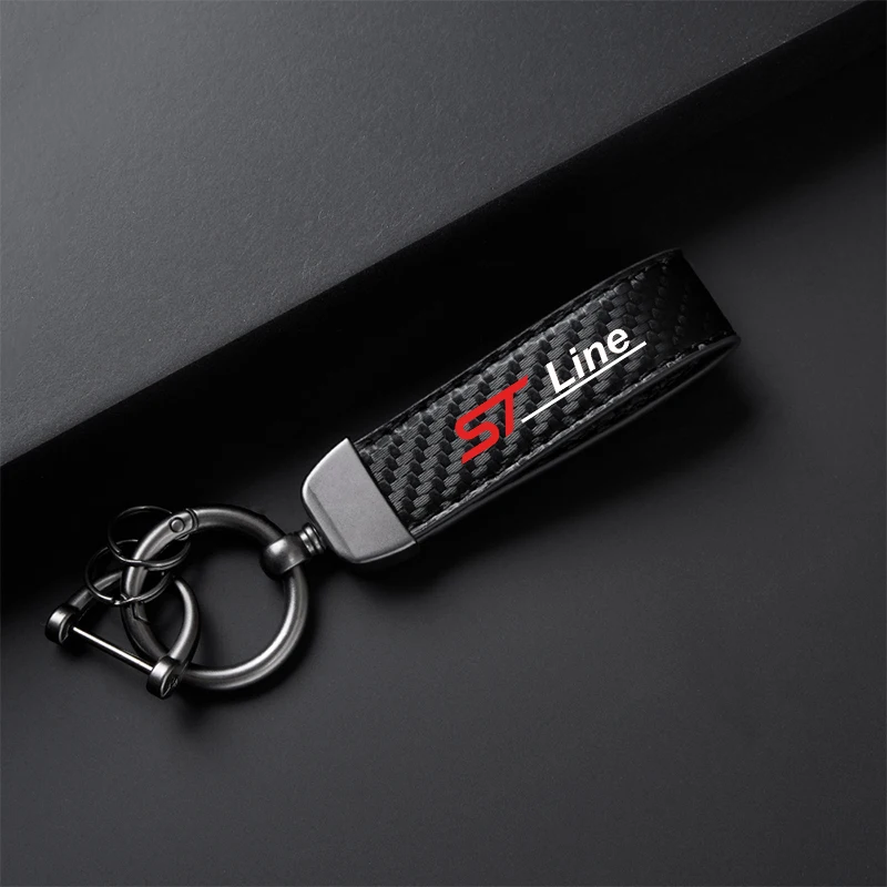 For ford st LINE stline kuga fiesta Car Accessories Car Carbon Fiber Leather Keychain Horseshoe Buckle Jewelry