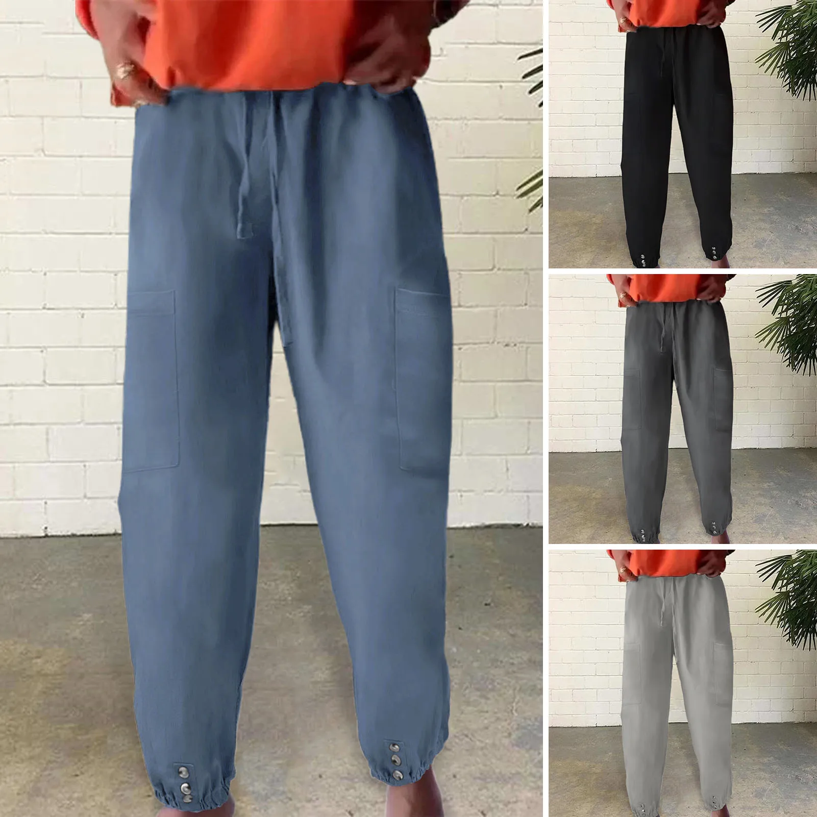 Women Cotton Linen Pants 2024 Autumn Solid Color Elastic Waist Loose Straight Trousers Female Harajuku High Waist Wide Leg Pants