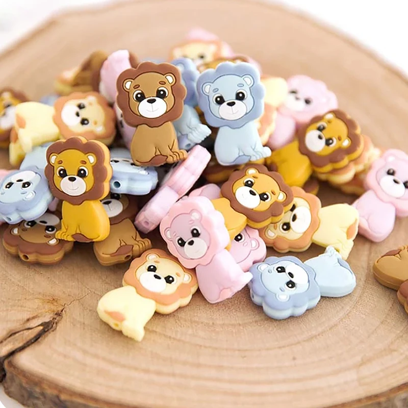 5Pc Silicone Lion Beads Baby Teether Pacifier Nursing Chain Food Grade Silicone Toy DIY Pacifier Chain Accessories Baby Gifts