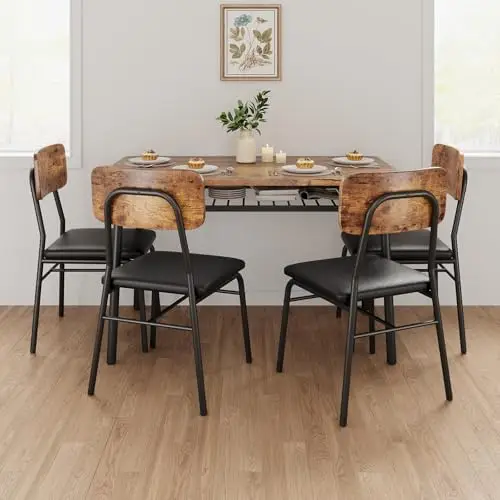 5-Piece Dining Set for 4 with Built-In Storage Rack