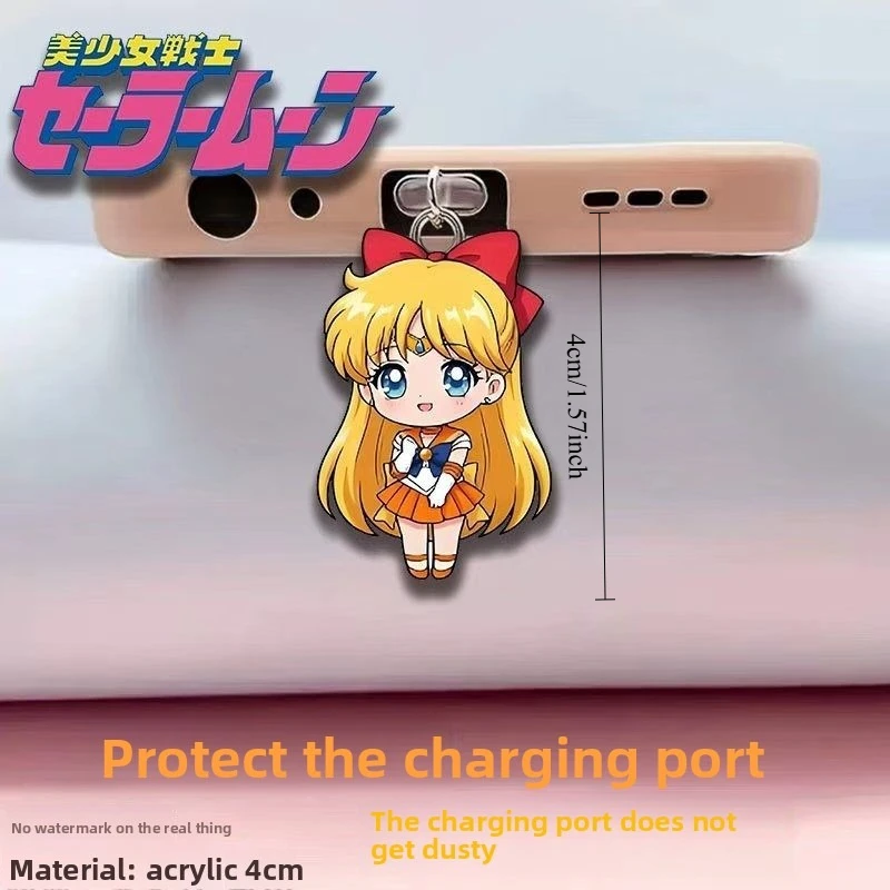4PCS Sailor Moon Cute Cartoon Big Head Character Fan Merch Type-C Anti Dust Plug Decorative Mobile Phone Hanging Bag Charm view 5