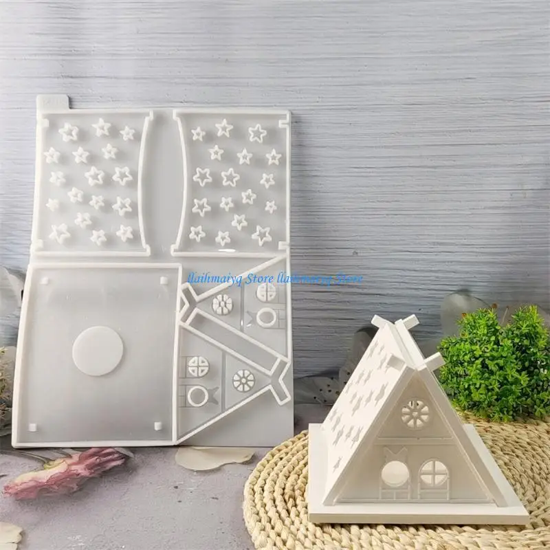 573B Miniature House Shaped Ornament Mold Flexible Silicone Mold Home Decoration Gypsum Mould Practical Jewelry Making Tool