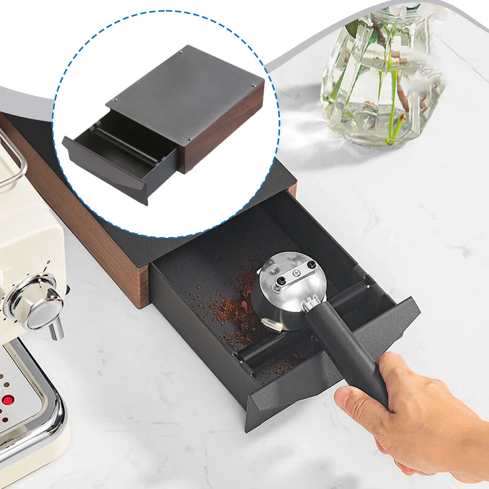 

Espresso Knock Box with Handle Dump Bin Container Household Coffee Knocker Drawer Knock Out Drawer for Coffee Shop Countertop