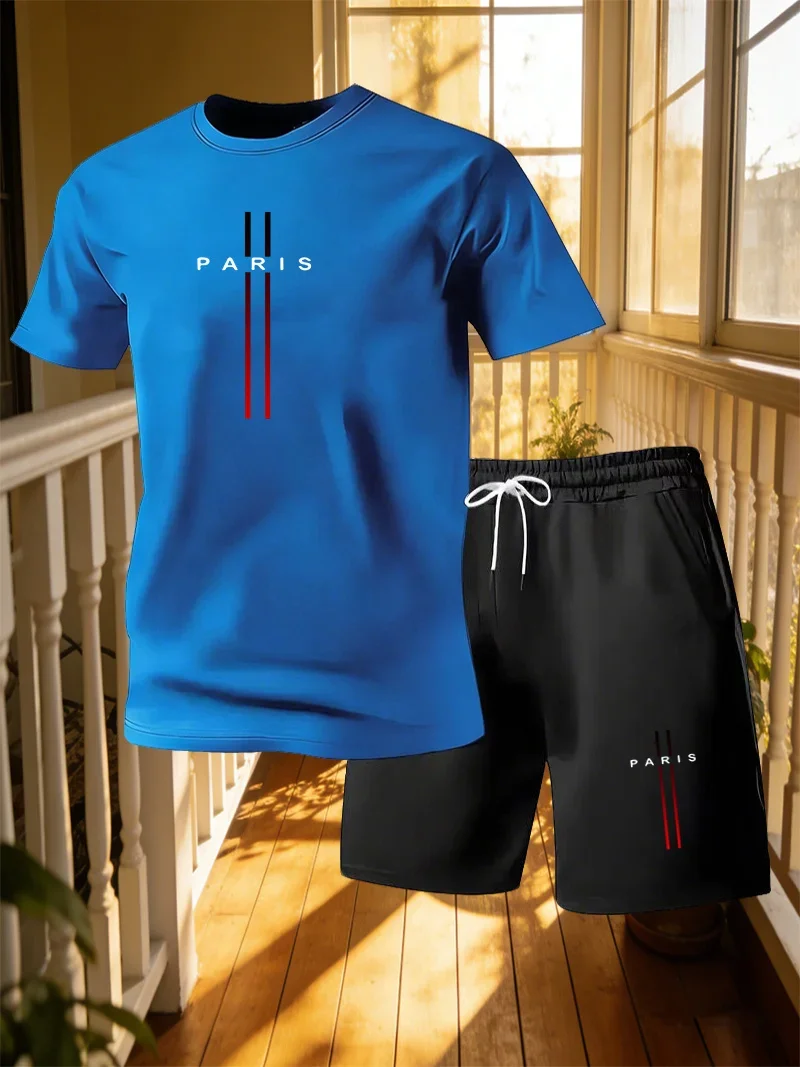 

Новый летний комплект для отдыха и спорта на открытом воздухе: модная футболка с принтом и шорты в домашнем стиле, свободный крой, комплект из 2 предметов