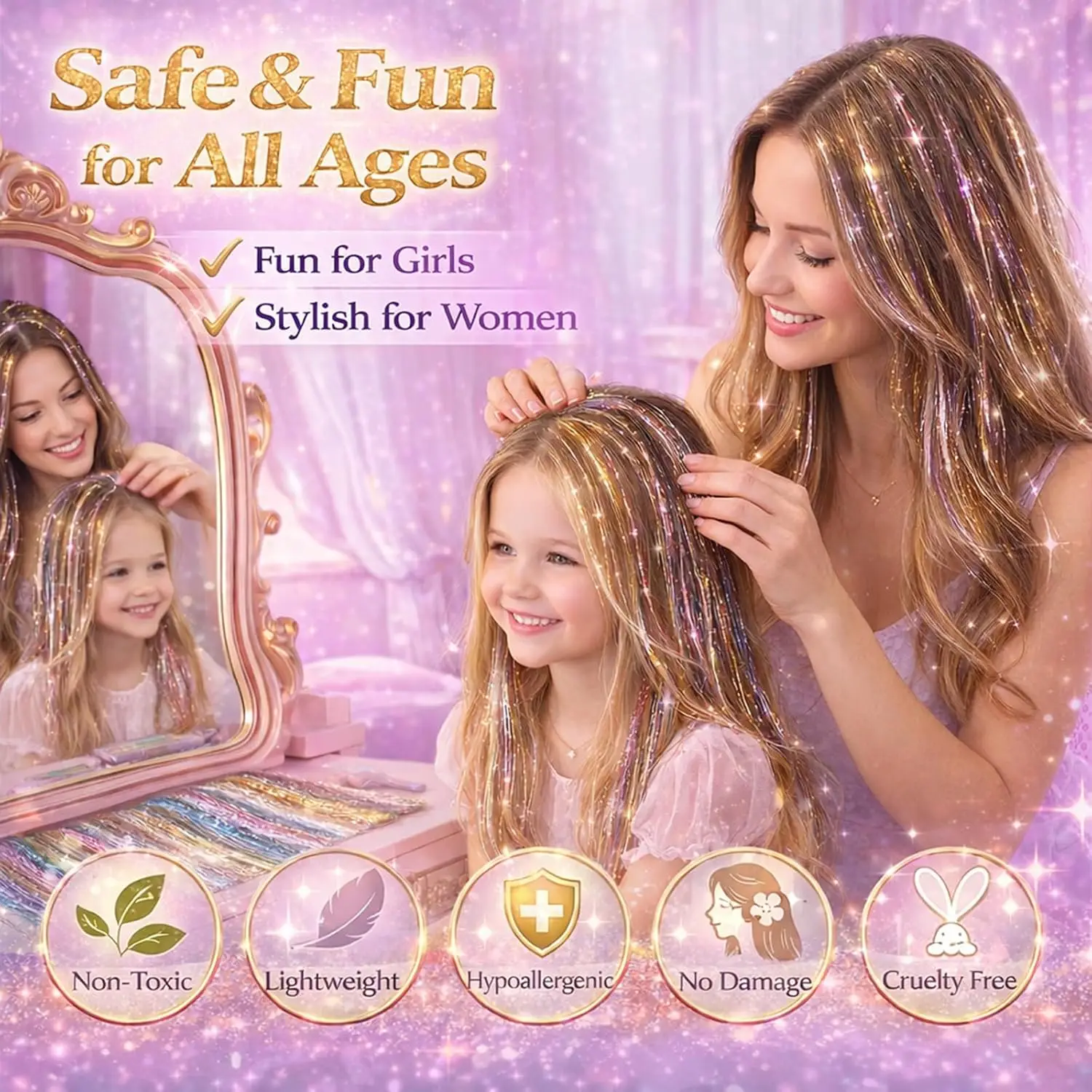 Hair Tinsel Clip in Pack of 18 Pcs Whimsical Rainbow Hair Accessories 22 Inch Glitter Fairy Hair Tinsel Kit for Women Girls