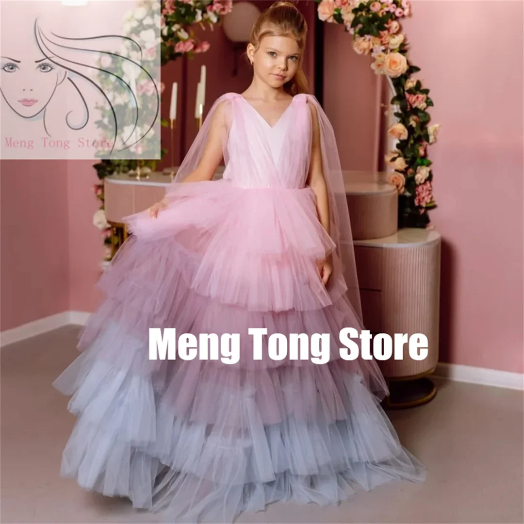 

Customized Flower Girl Dresses Tulle Tiered With Bow Sleeveless For Wedding Birthday Party Prom Banquet Princess Gowns