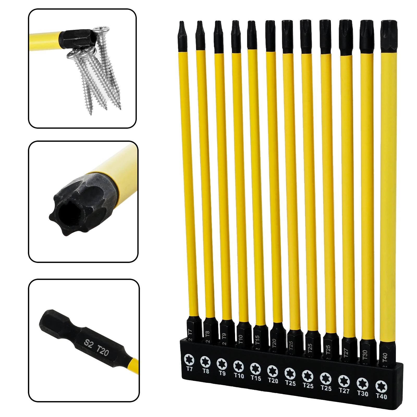 

12Pcs Screwdriver Bit Set Magnetic Long Torx Bit Set with 1/4 Inches Hex Shank for Electric and Manual Screwdriver