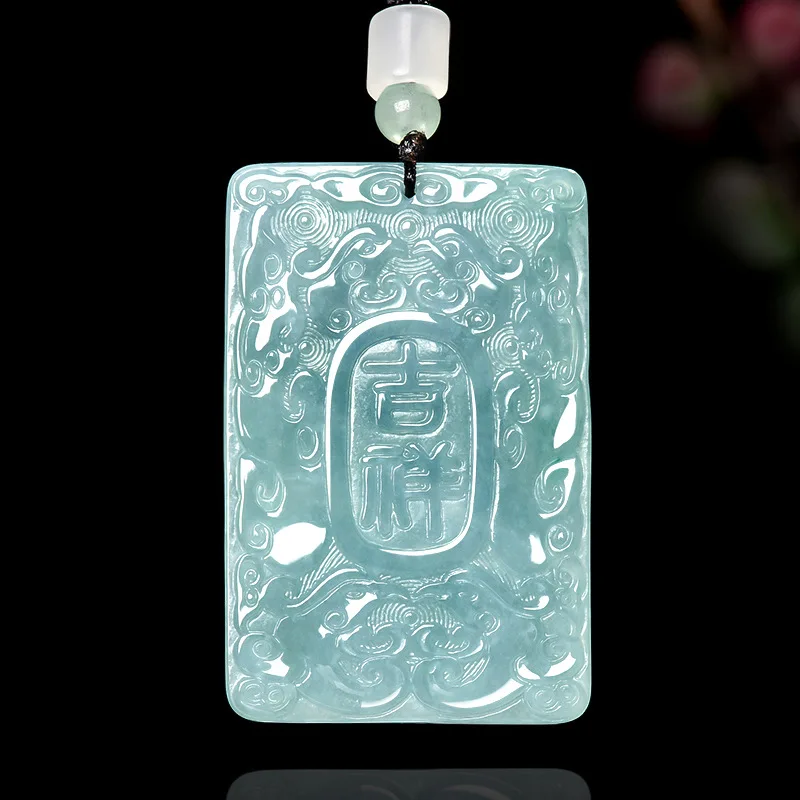 

Real Natural Blue Water Jade Lucky Brand Pendant Necklace Carved Charm Jadeite Jewelry Fashion Amulet Gifts for Men Women